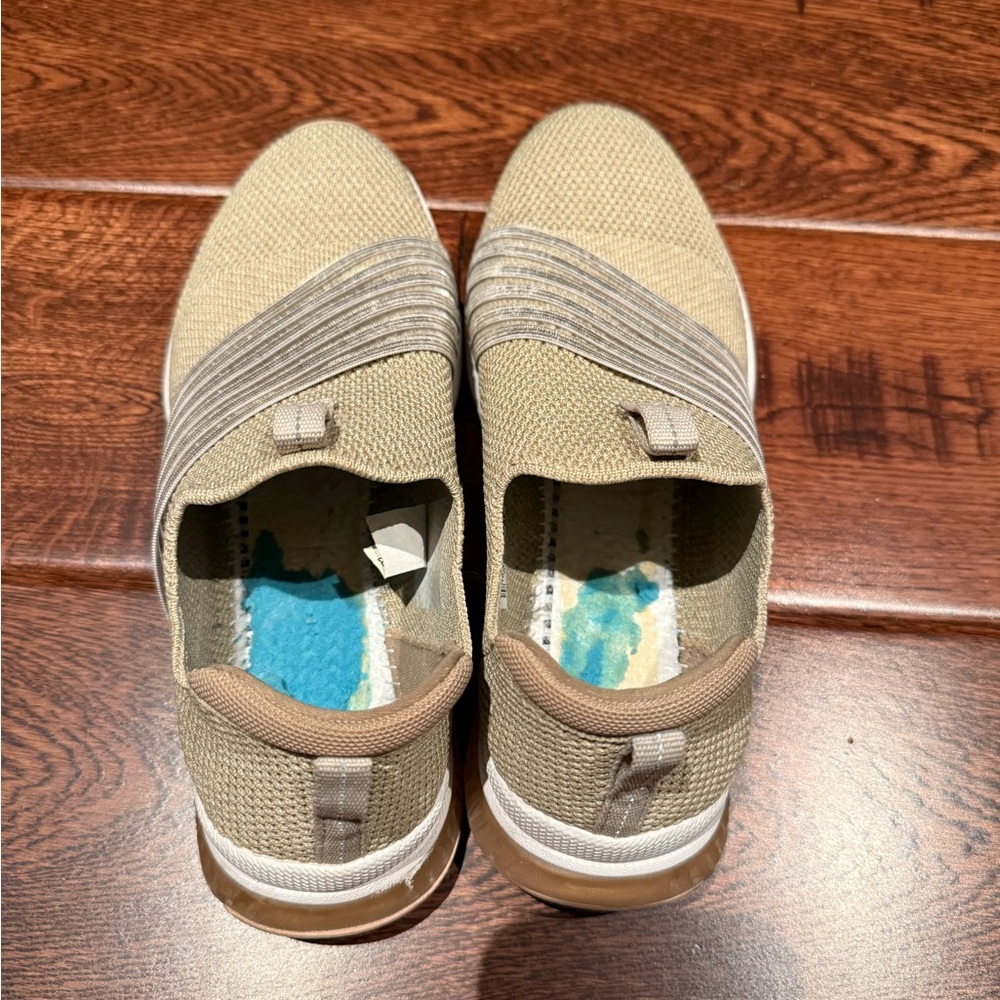 Tan with gold stripes Slip-On Sneakers by Flexi